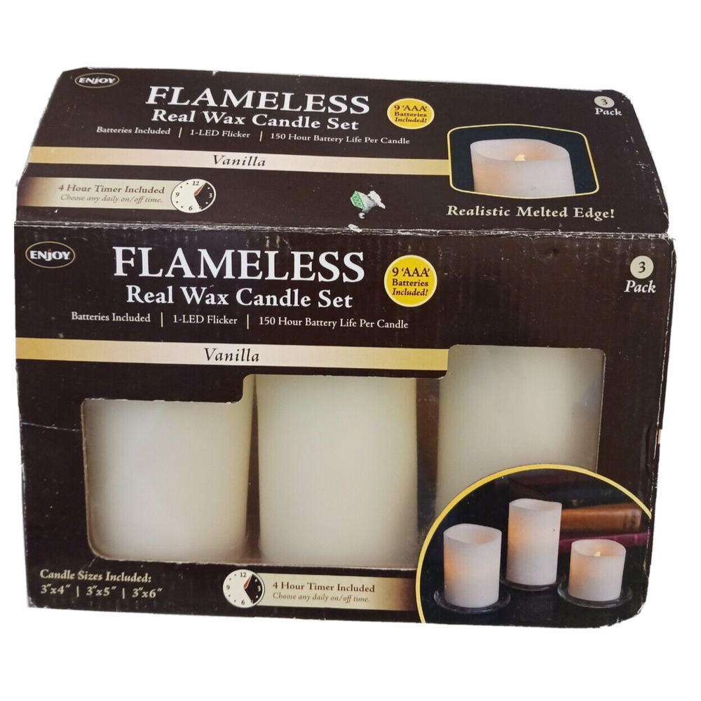 3 PROGRAMMABLE Flameless Candles Vanilla Candles 4 Hour Set Wax flickering flame